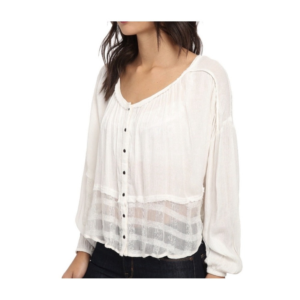 Free People Rainy Days Swing Top Boho Sheer Festival Hippie Lagenlook L White